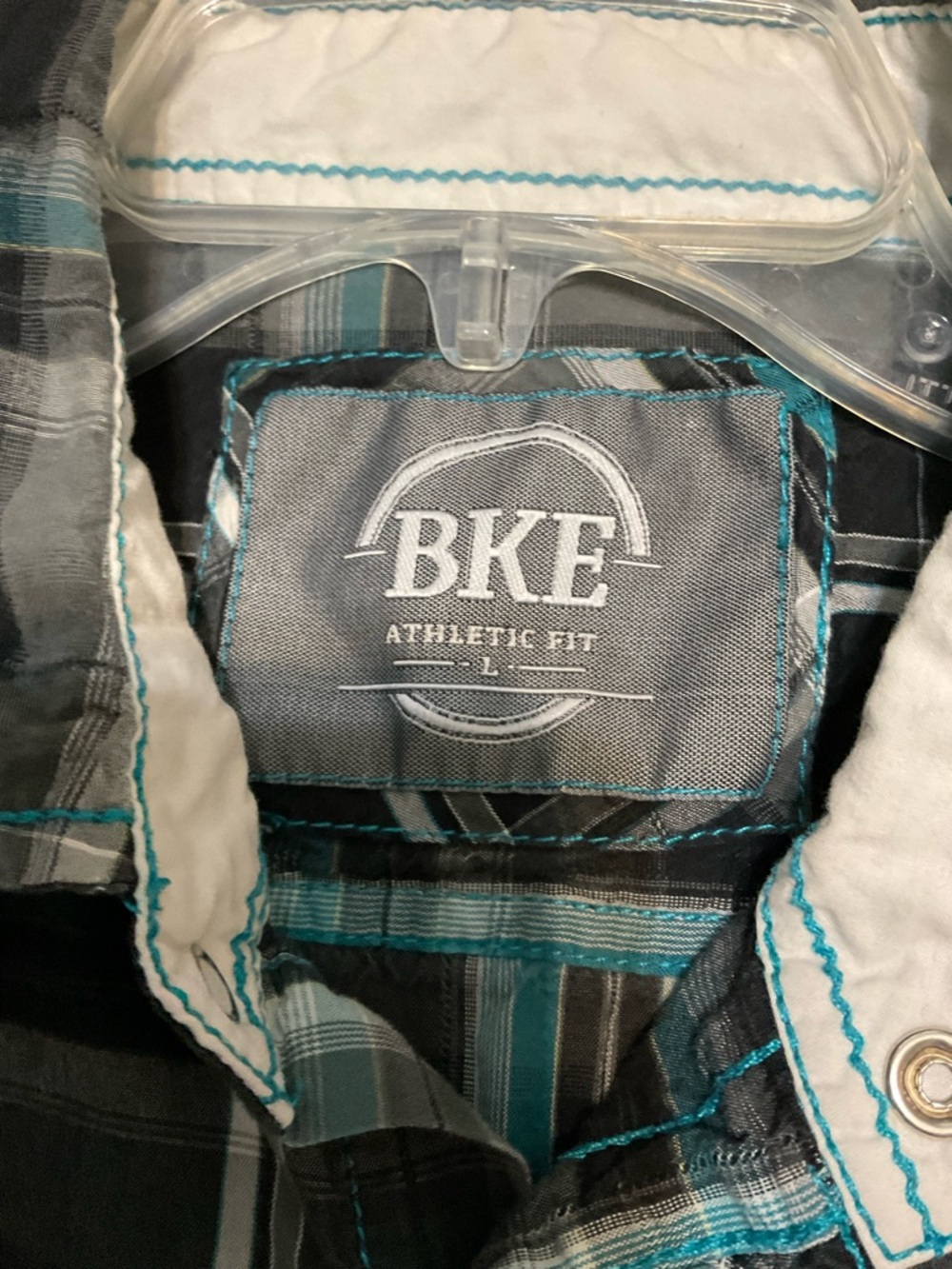 Buckle Black, Teal & White Plaid Athletic Fit Snap Button-Down Shirt Large - Picture 5 of 8